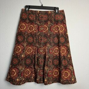 Harold's Corduroy A-Line Skirt 6 Red Brown Floral Tapestry Print Vintage Style‎